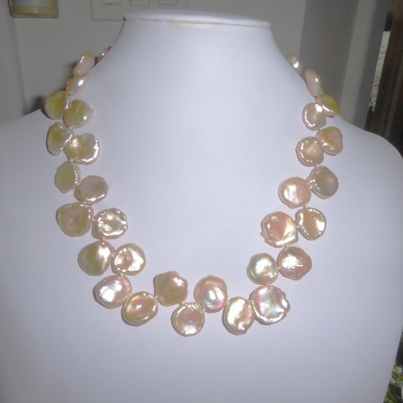 Peach pearl necklace with sterling silver - Picture 1 of 4